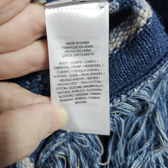 Ralph Lauren LRL Black Label Blue Striped Cotton Fringed Cardigan Size S/M. - Picture 12 of 15